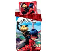 Jerry Fabrics Miraculous Ladybug und Cat Noir - Juego de cama infantil (140 x 200 cm, funda de almohada de 70 x 90 cm, 100% algodón), diseño de Ladybug y Cat Noir, multicolor