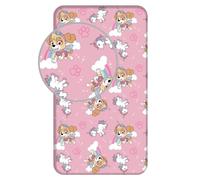 Jerry Fabrics Paw Patrol Sky - Sábana bajera (90 x 200 + 25 cm, 100% algodón), diseño de la Patrulla Canina, color rosa