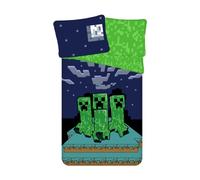 Jerry Fabrics Ropa de cama infantil reversible Minecraft Green Creeper Sleep Tight Night Verde Funda nórdica 140 x 200 cm, funda de almohada de 70 x 90 cm, 100% algodón…