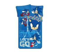 Jerry Fabrics Sonic The Hedgehog Official Let´s Go Design - Juego de funda nórdica para cama individual, 140 x 200 cm, reversible, con funda de almohada de 70 x 90 cm, color azul