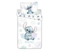 Jerry Fabrics Stitch Angel Ohana Juego de Ropa de Cama | Funda de Edredón Reversible 140 x 200 cm y Funda de Almohada Grande 70 x 90 cm | 100% Algodón Blanco