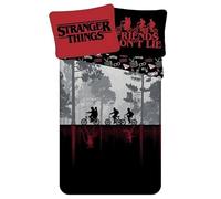 Jerry Fabrics Stranger Things - Juego de funda nórdica individual y funda de almohada con diseño de cabeza boca abajo, tamaño europeo para niños, adolescentes, fans en colores negro y rojo