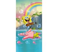 Jerry Fabrics Toalla de ducha de Bob Esponja, 70 x 140 cm, 100 % algodón, con certificado Öko-Tex Standard 100, toalla de playa absorbente y toalla con diseño de Bob Esponja