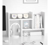 Jerry & Maggie Organizador de escritorio para oficina, estante de almacenamiento ajustable de madera, estilo libre, doble H, mini estantería multifuncional para escritorio, soporte natural (blanco)