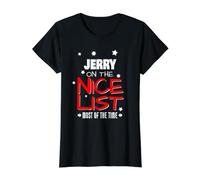 Jerry On The Nice List Funny Christmas Jerry Nombre Camiseta gráfica económica, Mujer, Negro, XS