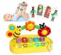 jerryvon Juguete Bebe 6 Meses, Sonajero Bebe 0-3-6 Meses Piano Musical y 4 Calcetines y Pulseras de Sonajero Regalo Bebé 6 Meses Niña Niño Recién Nacidos Compañero para el Tiempo Boca Abajo