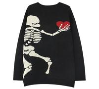 Jerséis de Punto con Forma de corazón y Calavera para Mujer, Jerseys con Cuello, suéter de Punto de Manga Larga, suéter de otoño e Invierno, Camisa, suéteres para Mujer, Manga Larga Informal
