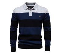 JerséIs Hombre Vestir Invierno - Otoño Nuevo suéter de Manga Larga con Cuello PO LO para, Prendas de Punto de retales a Rayas con Solapa Delgada (Light Gray, XXL)