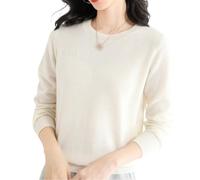 Jerséis para Mujer, Jersey Informal Elástico con Cuello Redondo De Punto De Manga Larga Sólida, Tops Informales Básicos Y Ligeros De Manga Larga,Blanco,S