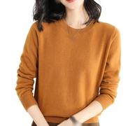 Jerséis para Mujer, Jersey Informal Elástico con Cuello Redondo Y Manga Larga De Color Sólido, Jersey Informal Básico Y Ligero De Manga Larga, Color Caramelo, S