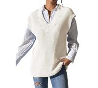 Jerséis Sin Mangas para Mujer, Moda con Cuentas De Perlas, Cuello En V, Camiseta Sin Mangas para Mujer, Jersey De Punto Liso, Suéter Clásico De Punto Grueso, Chalecos, Ropa De Calle Vintage, PREN
