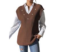 Jerséis Sin Mangas para Mujer, Moda con Cuentas De Perlas, Cuello En V, Camiseta Sin Mangas para Mujer, Jersey De Punto Liso, Suéter Clásico De Punto Grueso, Chalecos, Ropa De Calle Vintage, PREN