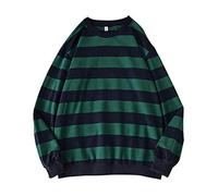Jersey a rayas Grunge - Y2k Suéter de rayas para hombre Sudadera de manga larga sin capucha Hip Hop Streetwear Hoodie Tops Vintage Sudaderas de manga larga Tops Y2k Top de primavera, Verde militar., L