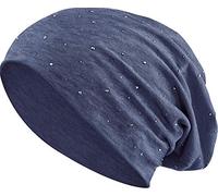 Jersey Algodón Elástico Largo Slouch Beanie Unisex Hombres Señoras con Rhinestone Star Stones Beanie Heather en 35 Colores Diferentes (7) (Gris-Azul)