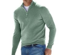 Jersey básico de hombre en cachemira con cremallera, jersey de cuello redondo para hombre tejido a mano, jersey de hombre de manga larga suave al tacto con cremallera de un cuarto, Verde, M
