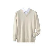 Jersey básico de lana merino con cuello en V para hombre, manga larga, suave, informal, para invierno, 1001, L