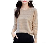 Jersey básico de manga larga para mujer, color puro, suéter de punto delgado para vacaciones, hogar, club, tallas S a XXL (camello L)