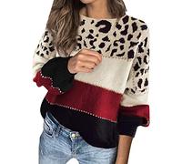 Jersey caliente para mujer, manga larga, suéter de invierno, a rayas, color surtido, cuello redondo, corte holgado, informal, elegante, cómodo, suave temperamento, suéter, Z10-rojo, XL