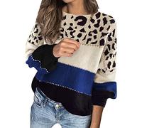 Jersey caliente para mujer, manga larga, suéter de invierno, a rayas, color surtido, cuello redondo, corte holgado, informal, elegante, cómodo, suave temperamento, suéter, Z08-azul oscuro, XL