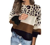 Jersey caliente para mujer, manga larga, suéter de invierno, a rayas, color surtido, cuello redondo, corte holgado, informal, elegante, cómodo, suave temperamento, suéter, Z09-marrón, XL