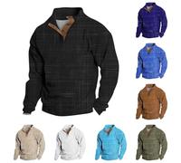 Jersey con botones para hombre, suéter Henley de manga larga con estampado a rayas, con botones, cuello en V, sudadera de invierno sin capucha, suéter de trabajo, ajuste delgado, tops de oficina