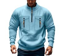 Jersey con cremallera 1/4 para hombre, sudadera para hombre sin capucha, suéter de invierno, sudaderas de gran tamaño, con muchos bolsillos, cuello alto, suéter de trabajo, monocolor, parte superior