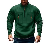 Jersey con cremallera 1/4 para hombre, sudadera para hombre sin capucha, suéter de invierno, sudaderas de gran tamaño, con muchos bolsillos, cuello alto, suéter de trabajo, monocolor, parte superior