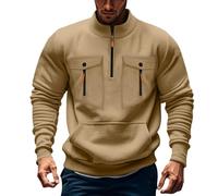 Jersey con cremallera 1/4 para hombre, sudadera para hombre sin capucha, suéter de invierno, sudaderas de gran tamaño, con muchos bolsillos, cuello alto, suéter de trabajo, monocolor, parte superior