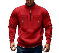 Jersey con cremallera 1/4 para hombre, sudadera para hombre sin capucha, suéter de invierno, sudaderas de gran tamaño, con muchos bolsillos, cuello alto, suéter de trabajo, monocolor, parte superior