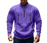 Jersey con cremallera 1/4 para hombre, sudadera para hombre sin capucha, suéter de invierno, sudaderas de gran tamaño, con muchos bolsillos, cuello alto, suéter de trabajo, monocolor, parte superior