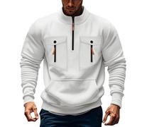 Jersey con cremallera 1/4 para hombre, sudadera para hombre sin capucha, suéter de invierno, sudaderas de gran tamaño, con muchos bolsillos, cuello alto, suéter de trabajo, monocolor, parte superior