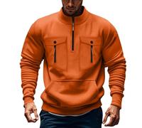 Jersey con cremallera 1/4 para hombre, sudadera para hombre sin capucha, suéter de invierno, sudaderas de gran tamaño, con muchos bolsillos, cuello alto, suéter de trabajo, monocolor, parte superior