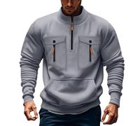 Jersey con cremallera 1/4 para hombre, sudadera para hombre sin capucha, suéter de invierno, sudaderas de gran tamaño, con muchos bolsillos, cuello alto, suéter de trabajo, monocolor, parte superior