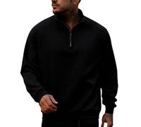 Jersey con cremallera de un cuarto para hombre, cuello alto, sudadera de manga larga para hombre, color liso, cremallera de 1/4, suéter de gran tamaño, chaquetas de invierno casuales de moda, Negro