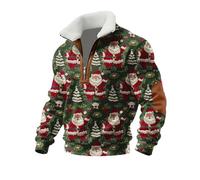 Jersey con cremallera de un cuarto para hombre, divertidos suéteres de Navidad, sudaderas para hombre, forro polar, cuello alto, divertido, festivo, Navidad, impreso, cálido, acogedor, cuello en V