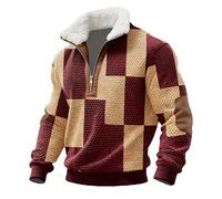 Jersey con cremallera de un cuarto para hombre, forro polar, cuello alto, manga larga, sudaderas con cremallera de 1/4, suéter de parche de músculo de Cristo, suéteres casuales para hombre, Rojo #4