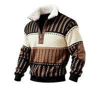 Jersey con cremallera de un cuarto para hombre, forro polar, cuello alto, manga larga, sudaderas con cremallera de 1/4, suéter de parche de músculo de Cristo, suéteres casuales para hombre, Caqui #1