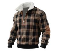 Jersey con cremallera de un cuarto para hombre, forro polar, cuello alto, manga larga, sudaderas con cremallera de 1/4, suéter de parche de músculo de Cristo, suéteres casuales para hombre, Beige #2
