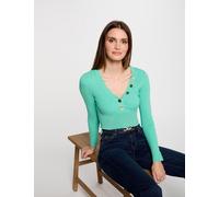 Jersey con cuello de pico y botones dorados Mujer Talla L. Color Verde