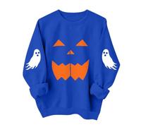 Jersey con estampado de calabaza enojada para mujer, cuello redondo, estampado de fantasmas, azul, XL