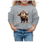 Jersey con forro polar con estampado de vaca de las tierras altas para niños, 02#_gris, 13-14 años