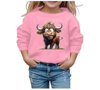 Jersey con forro polar con estampado de vaca de las tierras altas para niños, 03#_rosa, 13-14 años