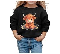 Jersey con forro polar con estampado de vaca de las tierras altas para niños, 06#_negro, 7-8 años
