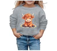 Jersey con forro polar con estampado de vaca de las tierras altas para niños, 07#_gris, 9-10 años
