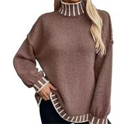 Jersey Cuello Alto Mujer Jersey Informal de Manga Larga Primavera for Mujer, Estilo Retro, Cuello Redondo, Punto(XS)