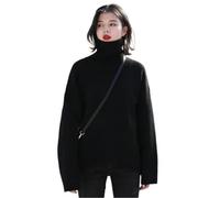 Jersey Cuello Alto Mujer Suéter de Punto Liso, Holgado y cálido for Mujer, Tops básicos otoño e Invierno(Black,XXL)