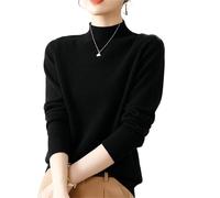 Jersey Cuello Alto Mujer Suéter de Punto Manga Larga Ajustado for Mujer, otoño e Invierno, y cálido(Black)