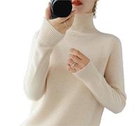 Jersey Cuello Alto Mujer Suéteres básicos de punto gruesos y cálidos manga larga for mujer, informales, for otoño e invierno(Light Beige,L (50-60) kg)