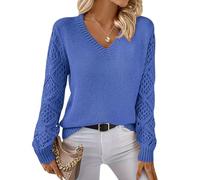 Jersey Cuello V Mujer Jerséis Mujer Pullover Sweater Women Sueter Punto Mujer Manga Larga Invierno Primavera Jerseys Mujeres Jersey de Cuello Pico Fino Punto Señora Suéter Tejido para Mujer Zafiro S
