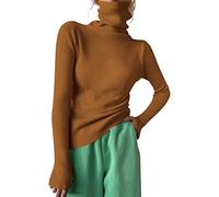 Jersey de algodón de punto para mujer - Top para mujer, talla grande, sudadera con cuello alto, sudadera delgada, color puro, manga larga, sudadera, elegante, de primavera, otoño, c, L